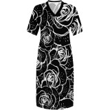 1 Piece Custom Casual Print V Neck Plus Size Maxi Dress