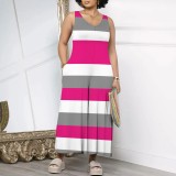1 Piece Custom Casual Striped V-neck Print Sleeveless Jumpsuits