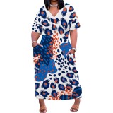 1 Piece Custom Casual Print V Neck Plus Size Maxi Dress