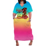 1 Piece Custom Casual Print V Neck Plus Size Maxi Dress