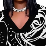 1 Piece Custom Casual Print V Neck Plus Size Maxi Dress