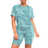 1 Piece Custom Casual Print Short Sleeve Short Set