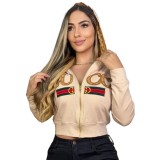 Casual Embroidered Women's Cardigan Hoodie Sweatshirts