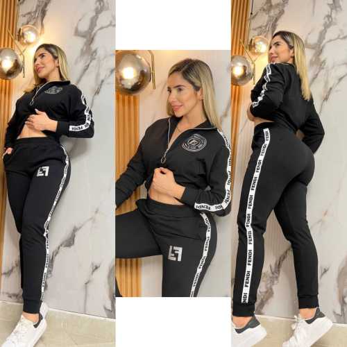 Casual Silver-stamped High Neck Long Sleeve Trousers Sports Set