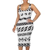 1 Piece Custom Casual Print Sleeveless Scoop Neck Midi Dress