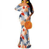 1 Piece Custom Casual Print Off Shoulder Maxi Dresses