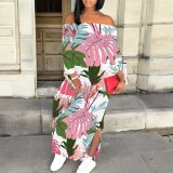 1 Piece Custom Casual Print Off Shoulder Slit Maxi Dresses