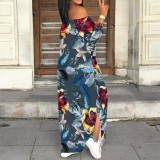1 Piece Custom Casual Print Off Shoulder Slit Maxi Dresses