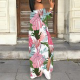 1 Piece Custom Casual Print Off Shoulder Slit Maxi Dresses