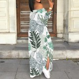 1 Piece Custom Casual Print Off Shoulder Slit Maxi Dresses