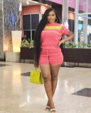 Colorblock Striped Knitting Short Sets