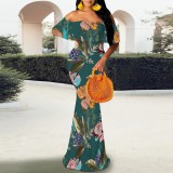 1 Piece Custom Casual Print Off Shoulder Maxi Dresses