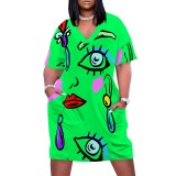 1 Piece Custom Casual Print V Neck Plus Size Midi Dress