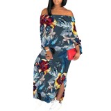 1 Piece Custom Casual Print Off Shoulder Slit Maxi Dresses