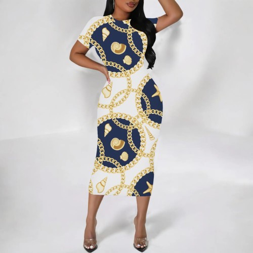 1 Piece Custom Casual Print Sleeveless O Neck Midi Dress