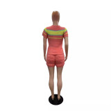 Colorblock Striped Knitting Short Sets