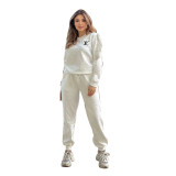 Casual Embossed Embroidery Thread Two-piece Set with Pocket