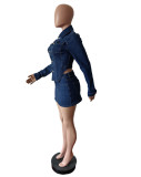 Women Jacket Outfits Stretch Cotton Irregular Denim Crop Jacket + Skirt