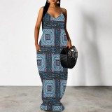 1 Piece Custom Casual Print V Neck Straps Maxi Dress