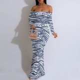 1 Piece Custom Casual Print Off Shoulder Maxi Dress