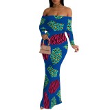 1 Piece Custom Casual Print Off Shoulder Maxi Dress