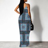 1 Piece Custom Casual Print V Neck Straps Maxi Dress