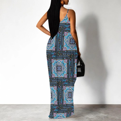 1 Piece Custom Casual Print V Neck Straps Maxi Dress