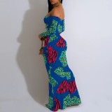 1 Piece Custom Casual Print Off Shoulder Maxi Dress