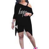 1 Piece Custom Casual Print Sloping Shoulders Plus Size Short Set