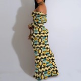1 Piece Custom Casual Print Off Shoulder Maxi Dress