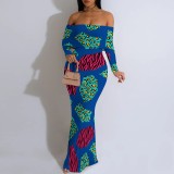 1 Piece Custom Casual Print Off Shoulder Maxi Dress