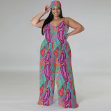1 Piece Custom Casual Print Straps Plus Size Jumpuits