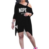 1 Piece Custom Casual Print Sloping Shoulders Plus Size Short Set