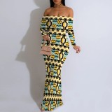 1 Piece Custom Casual Print Off Shoulder Maxi Dress
