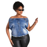Off Shoulder Denim Jacket Vest Top
