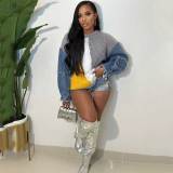 Loose Color Matching Denim Sleeves Sweater
