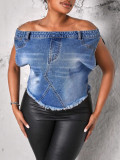 Off Shoulder Denim Jacket Vest Top