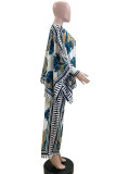 Retro Positioning Print Bat Shawl Shirt + Wide Leg Pants