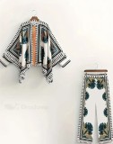 Retro Positioning Print Bat Shawl Shirt + Wide Leg Pants