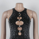 Hot Drilling Hollow Bodycon Elastic Sleeveless Rompers