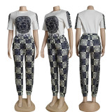 Fashion Printed Short Sleeve Two-Piece Women Set