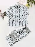 Casual Loose Lapel Printed Long Sleeve Shirt Wide-leg Trousers Suit