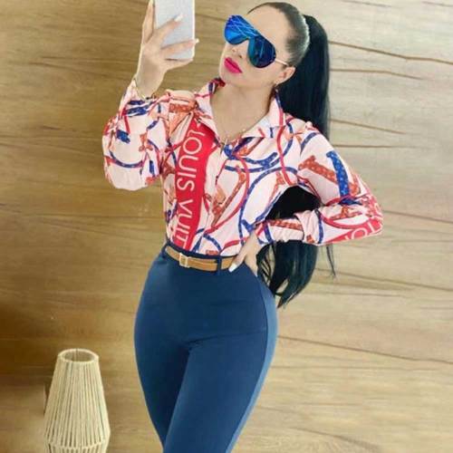 Casual Long Sleeve Printed Letter Stand Collar Shirt