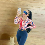 Casual Long Sleeve Printed Letter Stand Collar Shirt