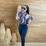 Casual Long Sleeve Printed Letter Stand Collar Shirt