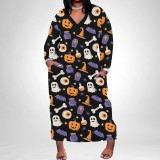 1 Piece Custom Halloween Print Long Sleeve Plus Size Maxi Dresses