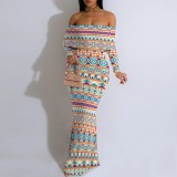 1 Piece Custom Casual Print Off Shoulder Long Dresses