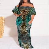 1 Piece Custom Plus Size Casual Print Off Shoulder Maxi Dresses