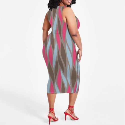1 Piece Custom Casual Outfit Print Sleeveless Plus Size Midi Dresses