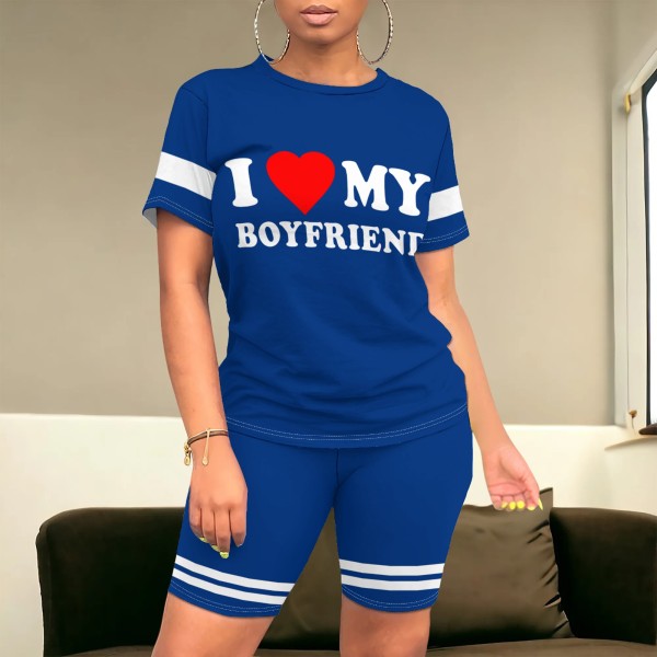 1 Piece Custom Casual Print Basic O Neck Short Set